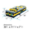 Image of Angled view of 7-Element Venom inflatable obstacle course with labeled dimensions of 30L x 11W x 7H feet