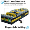 Image of Angled front view of 7-Element Venom inflatable obstacle course showing dual lanes and finger-safe netting