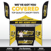 Image of Custom Canopy Tent with Three Back Walls, Feather Flags & Table Cover