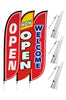 Image of Grand Opening Feather Flag - Variety 3-Pack V2 w/ Ground Spike Pole Set