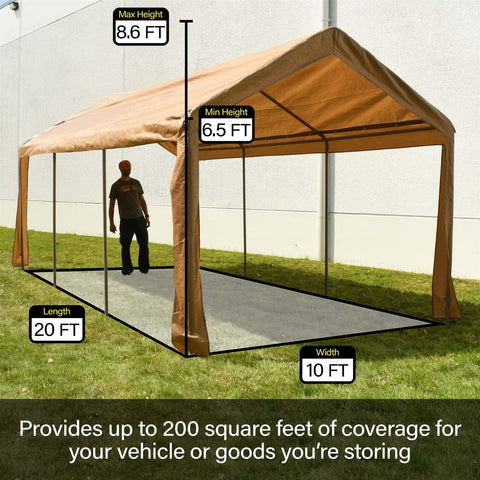 Aleko Canopies & Gazebos 10x 20 Ft Gray Duty Outdoor Canopy Carport Tent by Aleko 703980260135 CP1020GR-AP 10x 20 Ft Gray Duty Outdoor Canopy Carport Tent Aleko SKU CP1020GR-AP