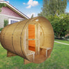 Image of Aleko Saunas 5 Person Outdoor or Indoor White Finland Pine Wet Dry Barrel Sauna Front Porch Canopy 4.5 kW ETL Certified by Aleko 649870025081 SB5PINECP-AP 5 Person Outdoor or Indoor White Finland Pine Sauna Front Porch Canopy