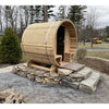 Image of Aleko Saunas 5 Person Outdoor or Indoor White Finland Pine Wet Dry Barrel Sauna Front Porch Canopy 4.5 kW ETL Certified by Aleko 649870025081 SB5PINECP-AP 5 Person Outdoor or Indoor White Finland Pine Sauna Front Porch Canopy