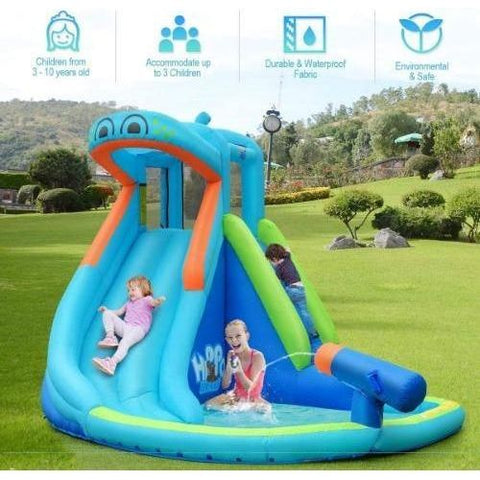 Costway Inflatable Bouncers Not Included Inflatable Water Pool with Splash and Slide without Blower by Costway 83095471 Kids Hippo Inflatable Bounce House with Bag Costway 91754236/83095471