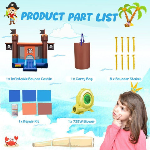 Costway Inflatable Bouncers Pirate-Themed Inflatable Bounce Castle with Large Jumping Area and 735W Blower by Costway 781880255376 34051698 Pirate-Themed Inflatable Bounce Castle Large Jumping Area 735W Blower