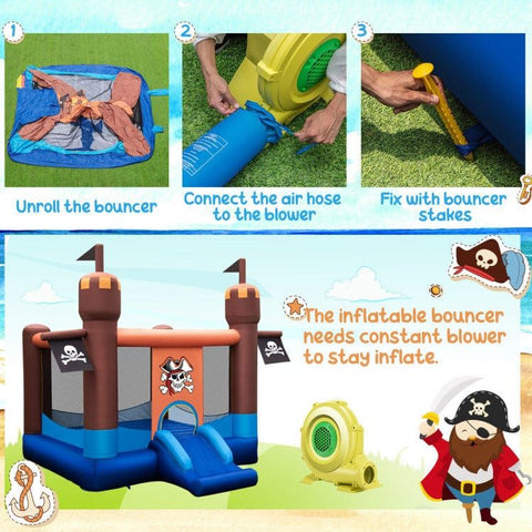 Costway Inflatable Bouncers Pirate-Themed Inflatable Bounce Castle with Large Jumping Area and 735W Blower by Costway 781880255376 34051698 Pirate-Themed Inflatable Bounce Castle Large Jumping Area 735W Blower