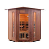Image of 4 Person Corner Rustic Canadian Cedar Sauna Indoor by Enlighten Infrared Saunas