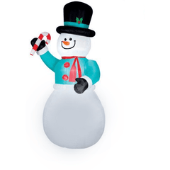 Gemmy Inflatables Christmas Inflatables 12' Giant Snowman Wearing A Blue Sweater & Black Mittens Holding A Candy Cane by Gemmy Inflatables 36716 36716 12'Giant Snowman Wearing A Blue Sweater Black Mittens Candy Cane 36716