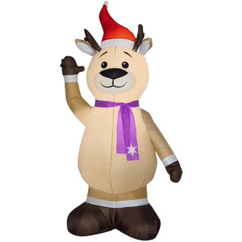 Gemmy Inflatables Christmas Inflatables 7' Reindeer wearing Purple Scarf and Santa Hat by Gemmy Inflatables 810738018013 86179 7' Reindeer wearing Purple Scarf and Santa Hat by Gemmy Inflatables