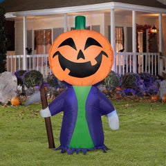 4' Inflatable Purple Pumpkin Reaper Holding Sickle by Gemmy Inflatables