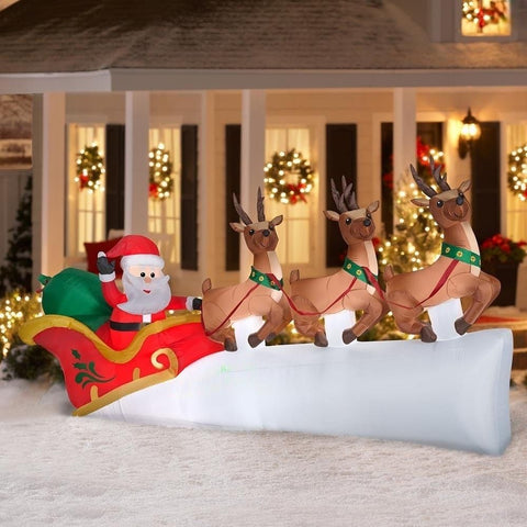 Gemmy Inflatables Inflatable Party Decorations 11' Santa in Sleigh w/ Flying Reindeer Scene by Gemmy Inflatables 11' Santa Sleigh w/ Clydesdale Horse, Chicken, and Christmas Tree