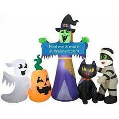 Gemmy Inflatables Inflatable Party Decorations 12' Colossal Halloween Witch and Friends Scene w/ Banner by Gemmy Inflatables 12' Black Cat Sitting On Pumpkins by Gemmy Inflatable SKU# CY-H0012N