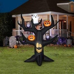 9' Halloween Dead Tree w/ Pumpkins, Owls, and A Ghost by Gemmy Inflatables
