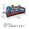 Image of Retro Rainbow inflatable obstacle course with dimensions labeled 13 feet long, 24 feet wide, and 8 feet tall