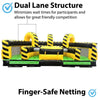 Image of Front view of Venom U-Turn inflatable obstacle course featuring dual lanes and finger-safe netting for safety