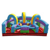 Image of Front view of Retro Rainbow inflatable obstacle course rental showing U-shaped layout and open-air design