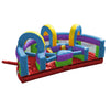 Image of Colorful Retro Rainbow U-Turn inflatable obstacle course rental featuring curved tunnels and pop-up challenges