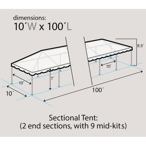 Party Tents Direct Canopies & Gazebos 10' x 100' Sectional Single Tube West Coast Frame Canopy Tent by Party Tents 10'x90' Sectional Single Tube West Coast Frame Canopy Tent Party Tents