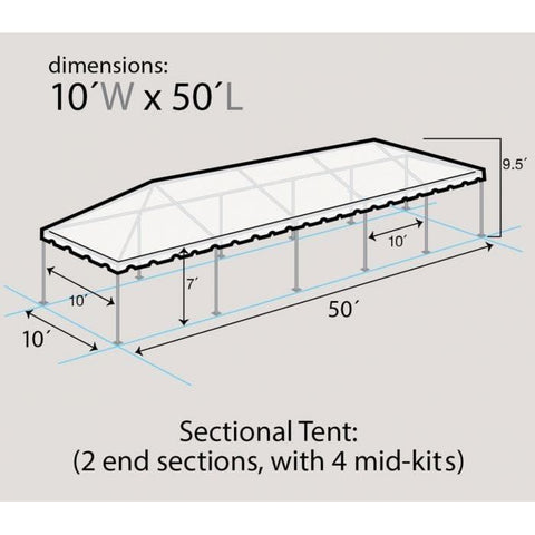 Party Tents Direct Canopies & Gazebos 10' x 50' Sectional Single Tube West Coast Frame Canopy Tent by Party Tents 30'x120' Sectional Single Tube West Coast Frame Party Tent Party Tents