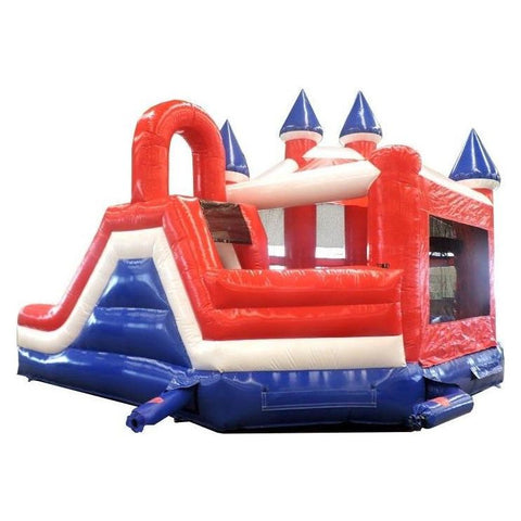 16'H Red, White and Blue Marble Deluxe Inflatable Castle Bounce House Slide Combo w/ Blower by POGO 2010