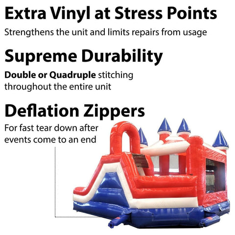 POGO Commercial Bouncers Patriotic Deluxe Castle Bounce House and Slide Combo with Blower by POGO 754972361033 2437 Patriotic Deluxe Castle Bounce House and Slide Combo with Blower 2437