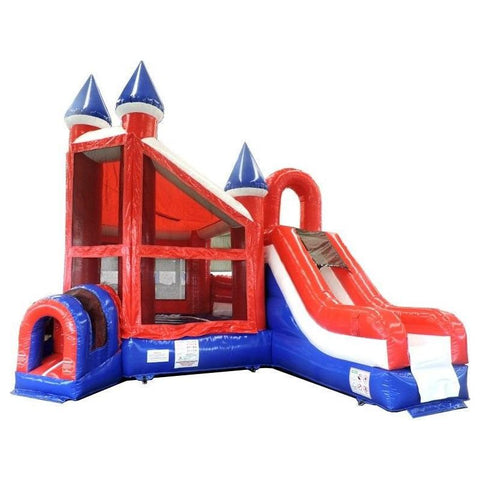 16'H Red, White and Blue Marble Deluxe Inflatable Castle Bounce House Slide Combo w/ Blower by POGO 2010