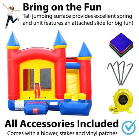 POGO Inflatable Bouncers 11.5'H Crossover Rainbow Inflatable Bounce House Side Slide Combo with Blower, Backyard Party Package by POGO 14.5'H Crossover Pink Bounce House Slide Combo Blower Backyard Party