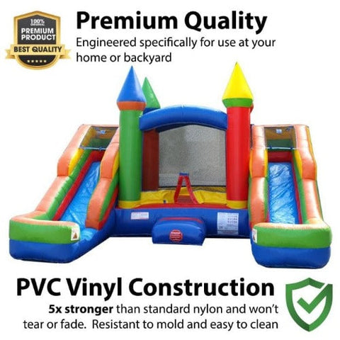 11'H Crossover Rainbow Double Water Slide Bounce House with Blower, Backyard Party Package by POGO