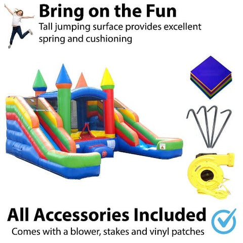 11'H Crossover Rainbow Double Water Slide Bounce House with Blower, Backyard Party Package by POGO