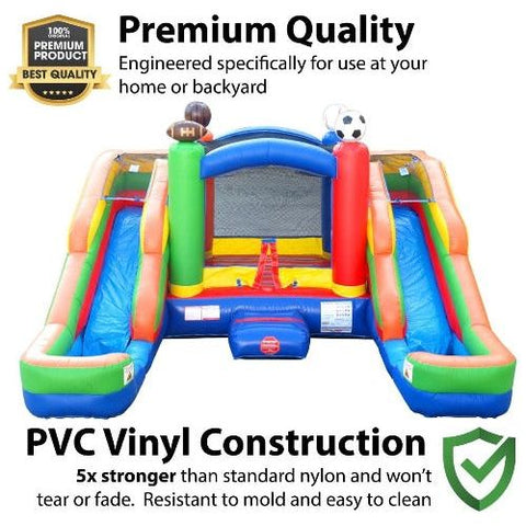 POGO Inflatable Bouncers 11'H Crossover Sports Double Water Slide Bounce House with Blower, Backyard Party Package by POGO 754972370233 5518 11'H Crossover Sports Double Water Slide Bounce House with Blower