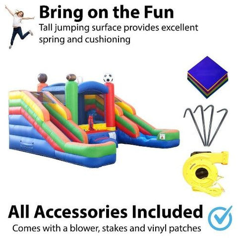 POGO Inflatable Bouncers 11'H Crossover Sports Double Water Slide Bounce House with Blower, Backyard Party Package by POGO 754972370233 5518 11'H Crossover Sports Double Water Slide Bounce House with Blower