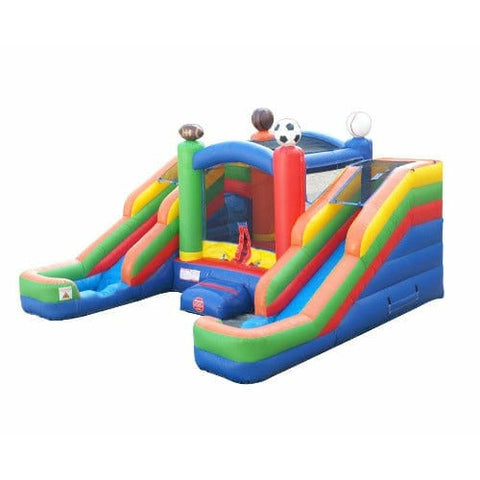 POGO Inflatable Bouncers 11'H Crossover Sports Double Water Slide Bounce House with Blower, Backyard Party Package by POGO 754972370233 5518 11'H Crossover Sports Double Water Slide Bounce House with Blower