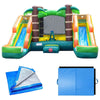 Image of POGO Inflatable Bouncers 11'H Crossover Tropical Double Water Slide Bounce House with Blower, Backyard Party Package by POGO 11.5'H Crossover Rainbow Bounce House Side Slide Combo Blower