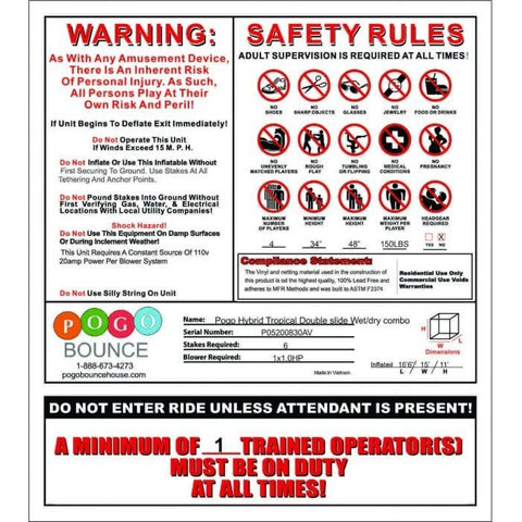 POGO Inflatable Bouncers 11'H Crossover Tropical Double Water Slide Bounce House with Blower, Backyard Party Package by POGO 754972355049 5519 11'H Crossover Tropical Double Water Slide Bounce House Blower