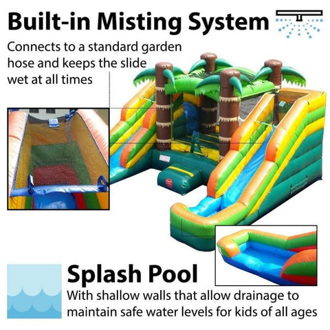 POGO Inflatable Bouncers 11'H Crossover Tropical Double Water Slide Bounce House with Blower, Backyard Party Package by POGO 754972355049 5519 11'H Crossover Tropical Double Water Slide Bounce House Blower