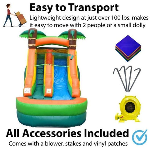 POGO Inflatable Bouncers 12'H Crossover Tropical Inflatable Water Slide with Blower, Backyard Party Package by POGO 754972325134 5514 12'H Crossover Tropical Water Slide with Blower Backyard Party Package