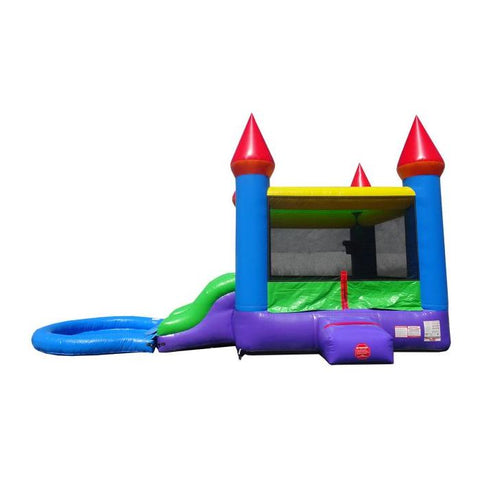 POGO Inflatable Bouncers 13.5'H Crossover Blue Rainbow Dual Lane Bounce House Slide with Pool with Blower, Backyard Party Package by POGO 13.5'H Crossover Tropical Dual Lane Bounce House Slide Pool Blower