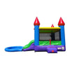 Image of POGO Inflatable Bouncers 13.5'H Crossover Blue Rainbow Dual Lane Bounce House Slide with Pool with Blower, Backyard Party Package by POGO 13.5'H Crossover Tropical Dual Lane Bounce House Slide Pool Blower