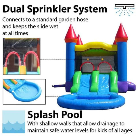 POGO Inflatable Bouncers 13.5'H Crossover Blue Rainbow Dual Lane Bounce House Slide with Pool with Blower, Backyard Party Package by POGO 754972302708 5523 13.5'H Crossover Blue Rainbow Dual Lane Bounce House Slide Pool Blower