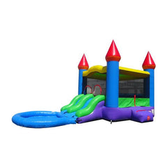 13.5'H Crossover Blue Rainbow Dual Lane Bounce House Slide with Pool with Blower by POGO