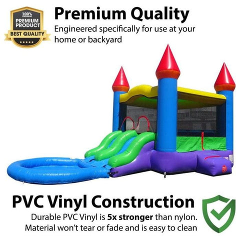 POGO Inflatable Bouncers 13.5'H Crossover Blue Rainbow Dual Lane Bounce House Slide with Pool with Blower, Backyard Party Package by POGO 754972302708 5523 13.5'H Crossover Blue Rainbow Dual Lane Bounce House Slide Pool Blower