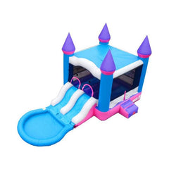 13.5'H Crossover Pink Dual Lane Bounce House Slide with Pool with Blower by POGO