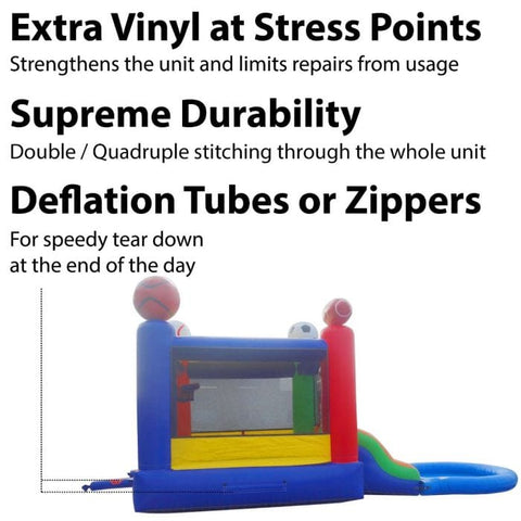 POGO Inflatable Bouncers 13.5'H Crossover Sports Dual Lane Bounce House Slide with Pool with Blower, Backyard Party Package by POGO 13.5'H Crossover Blue Rainbow Dual Lane Bounce House Slide Pool Blower