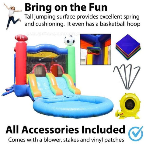 POGO Inflatable Bouncers 13.5'H Crossover Sports Dual Lane Bounce House Slide with Pool with Blower, Backyard Party Package by POGO 754972302739 5512 13.5'H Crossover Sports Dual Lane Bounce House Slide Pool Backyard