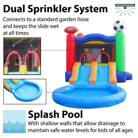 POGO Inflatable Bouncers 13.5'H Crossover Sports Dual Lane Bounce House Slide with Pool with Blower, Backyard Party Package by POGO 754972302739 5512 13.5'H Crossover Sports Dual Lane Bounce House Slide Pool Backyard