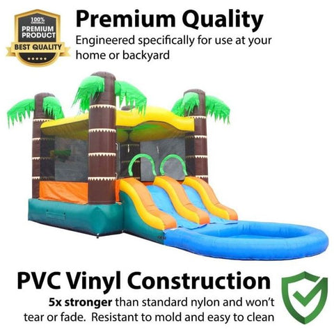 POGO Inflatable Bouncers 13.5'H Crossover Tropical Dual Lane Bounce House Slide with Pool with Blower, Backyard Party Package by POGO 754972305945 5522 Crossover Rainbow Dual Lane Bounce House Slide Pool Backyard Party