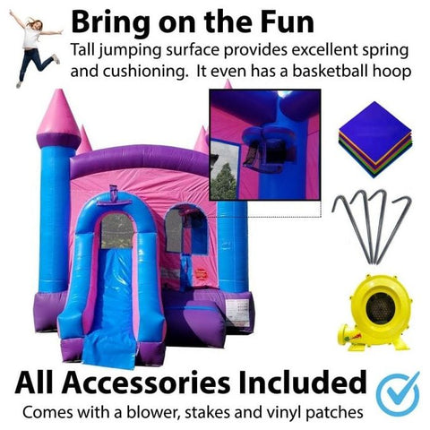 POGO Inflatable Bouncers 14 1/2'H Crossover Pink Bounce House Slide Combo with Wet Pool Attachment and Blower, Backyard Party Package by POGO 754972336444 5529 14 1/2' Bounce Combo w Pool Attachment & Blower Backyard Party Package