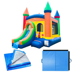 14 1/2'H Crossover Rainbow Bounce House Slide Combo with Blower by POGO