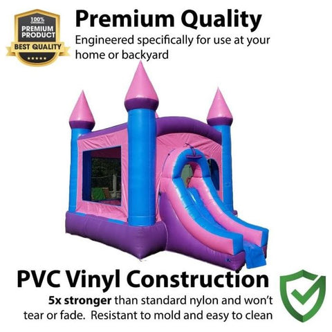POGO Inflatable Bouncers 14.5'H Crossover Pink Bounce House and Slide Combo with Blower, Backyard Party Package by POGO 754972311601 5526 14.5'H Crossover Pink Bounce House Slide Combo Blower Backyard Party