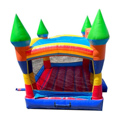 POGO Inflatable Bouncers 14.5'H Crossover Rainbow Smiley Face Castle Inflatable Bounce House with Blower by POGO 14.5H Crossover Pink Smiley Castle Inflatable Bounce House Blower POGO